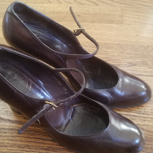 Vintage Christian Dior Brown Heeled Mary Janes - Picture 1 of 4